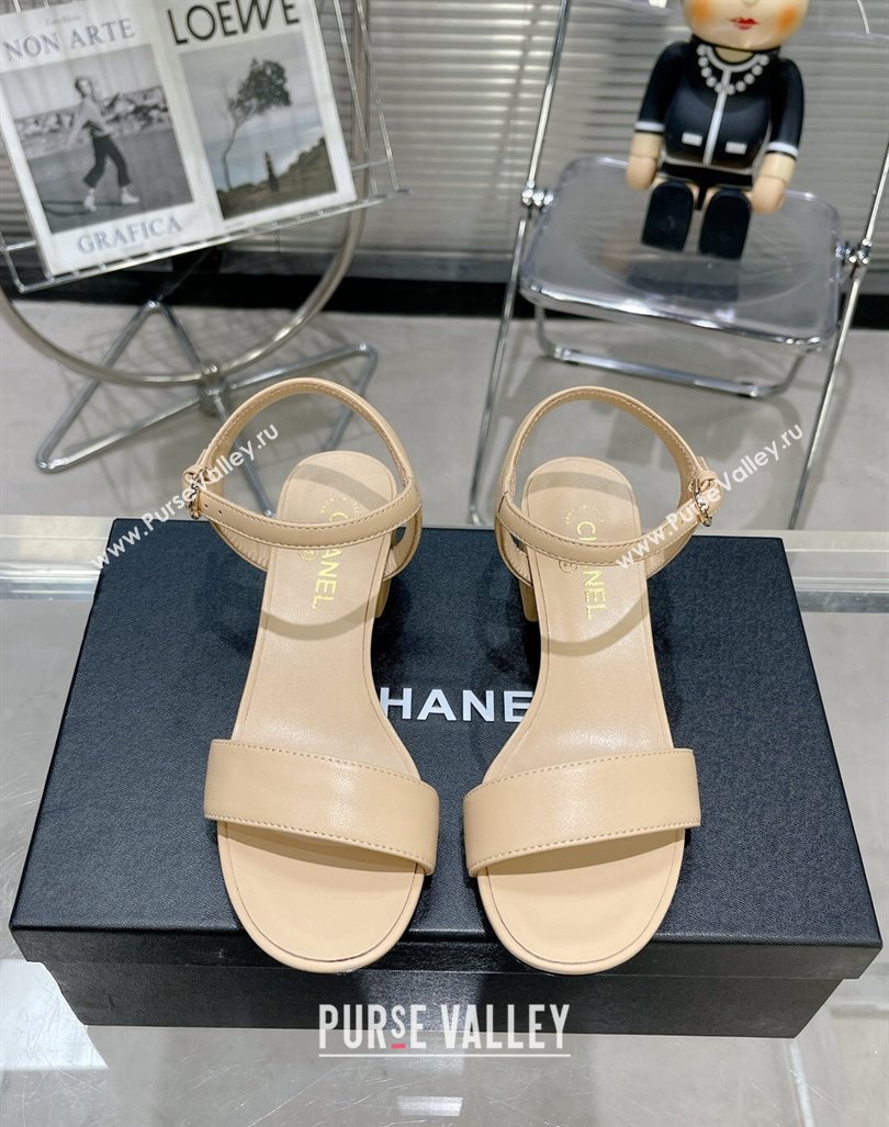 Chanel Calfskin Heel Sandals with Back Signature Beige 2023 CH121306 (MD-231213029)