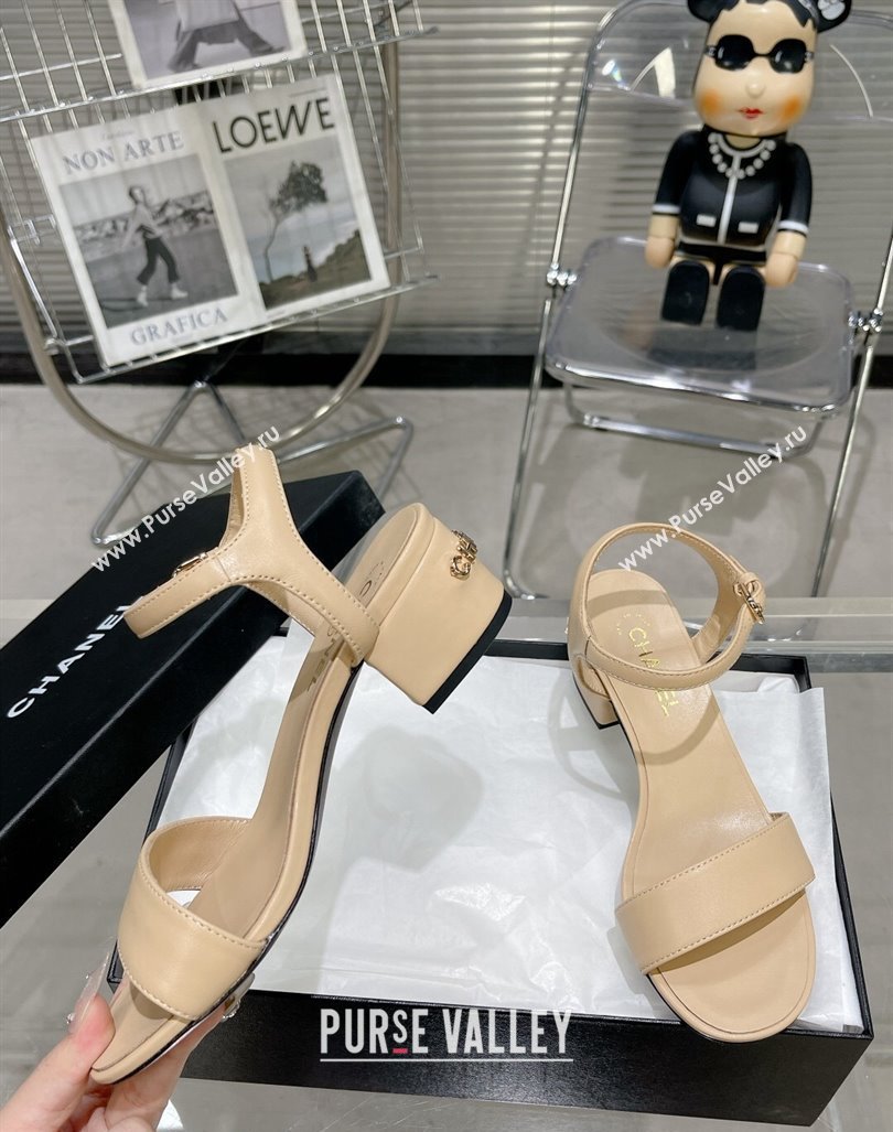 Chanel Calfskin Heel Sandals with Back Signature Beige 2023 CH121306 (MD-231213029)