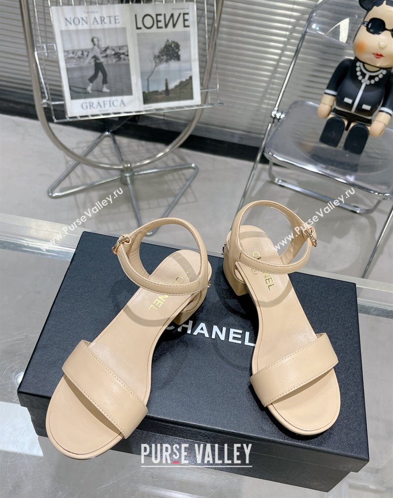 Chanel Calfskin Heel Sandals with Back Signature Beige 2023 CH121306 (MD-231213029)