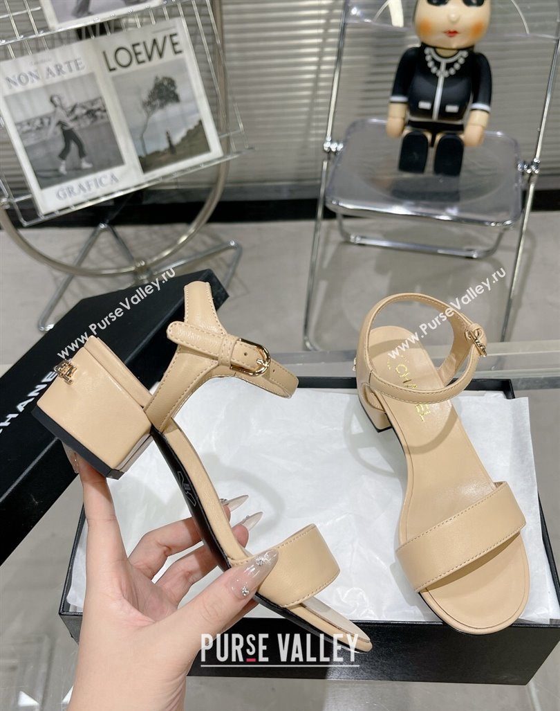 Chanel Calfskin Heel Sandals with Back Signature Beige 2023 CH121306 (MD-231213029)