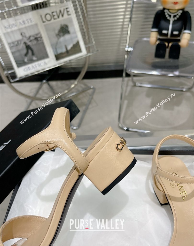 Chanel Calfskin Heel Sandals with Back Signature Beige 2023 CH121306 (MD-231213029)