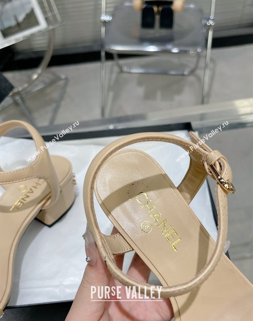 Chanel Calfskin Heel Sandals with Back Signature Beige 2023 CH121306 (MD-231213029)