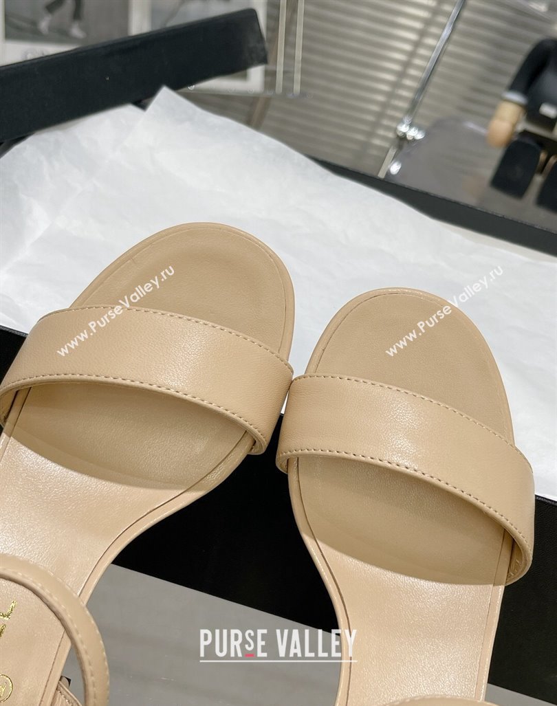 Chanel Calfskin Heel Sandals with Back Signature Beige 2023 CH121306 (MD-231213029)