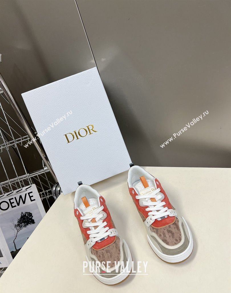 Dior One Sneakers in Oblique Perforated Calfskin and Suede Beige/Orange 2023 DR121402 (MD-231214049)