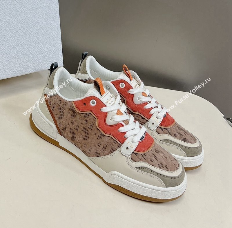 Dior One Sneakers in Oblique Perforated Calfskin and Suede Beige/Orange 2023 DR121402 (MD-231214049)