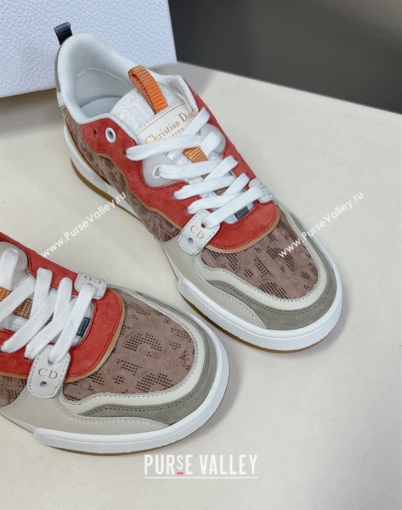 Dior One Sneakers in Oblique Perforated Calfskin and Suede Beige/Orange 2023 DR121402 (MD-231214049)