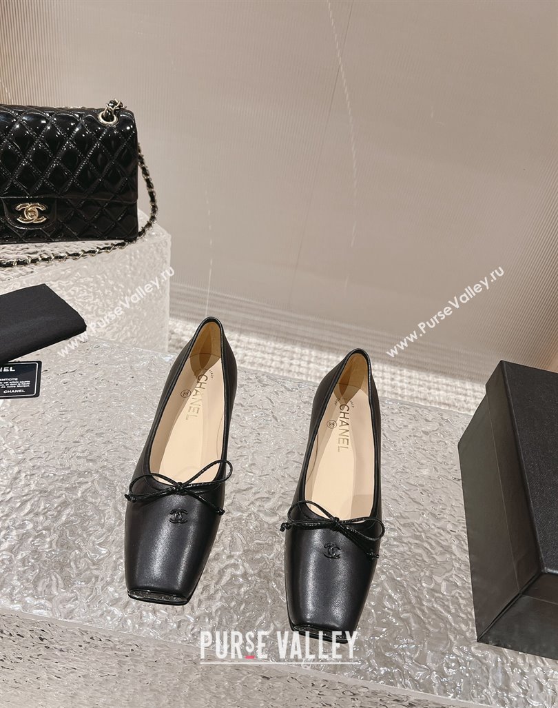 Chanel Lambskin Square Pumps 3.5cm with Bow Black 2023 CH121307 (MD-231213030)