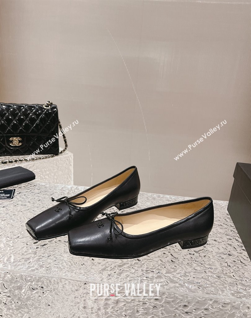 Chanel Lambskin Square Pumps 3.5cm with Bow Black 2023 CH121307 (MD-231213030)