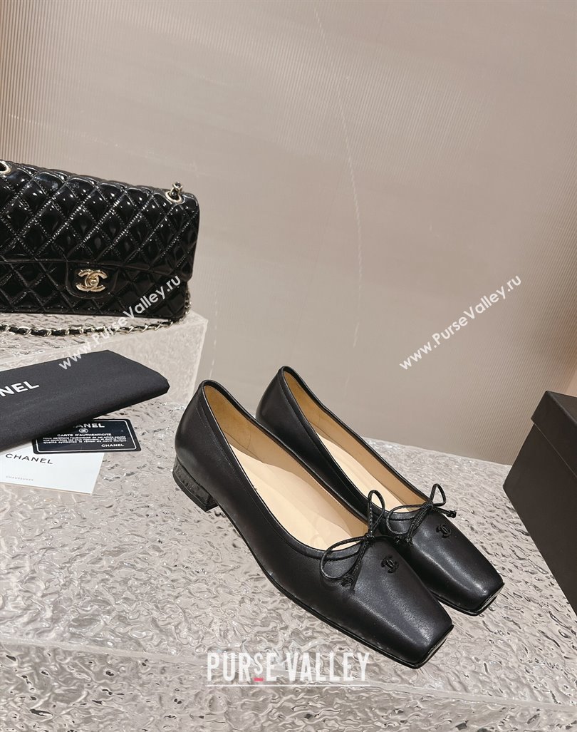 Chanel Lambskin Square Pumps 3.5cm with Bow Black 2023 CH121307 (MD-231213030)