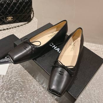 Chanel Lambskin Square Pumps 3.5cm with Bow Black 2023 CH121307 (MD-231213030)