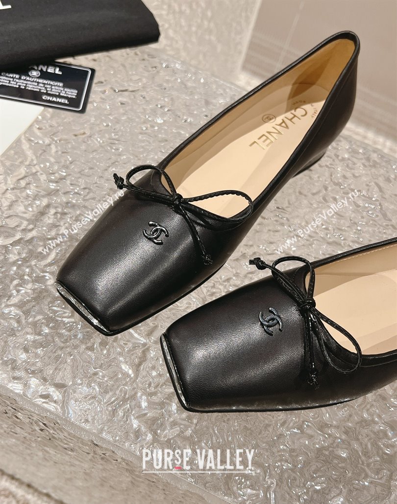 Chanel Lambskin Square Pumps 3.5cm with Bow Black 2023 CH121307 (MD-231213030)