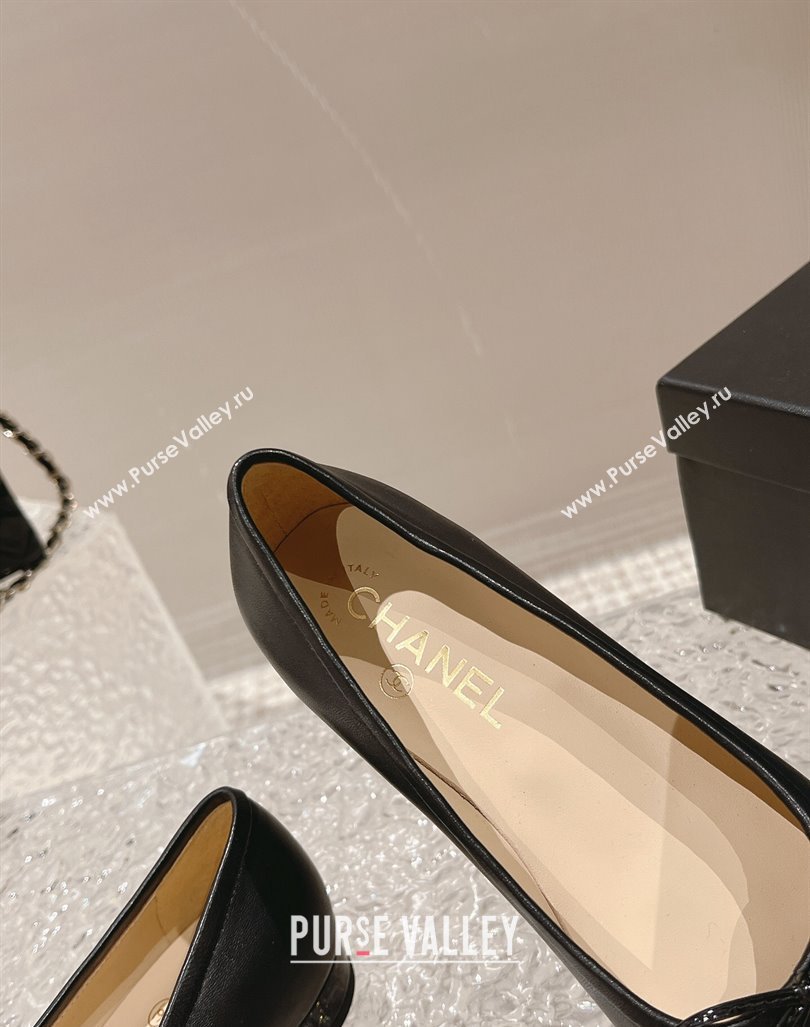 Chanel Lambskin Square Pumps 3.5cm with Bow Black 2023 CH121307 (MD-231213030)