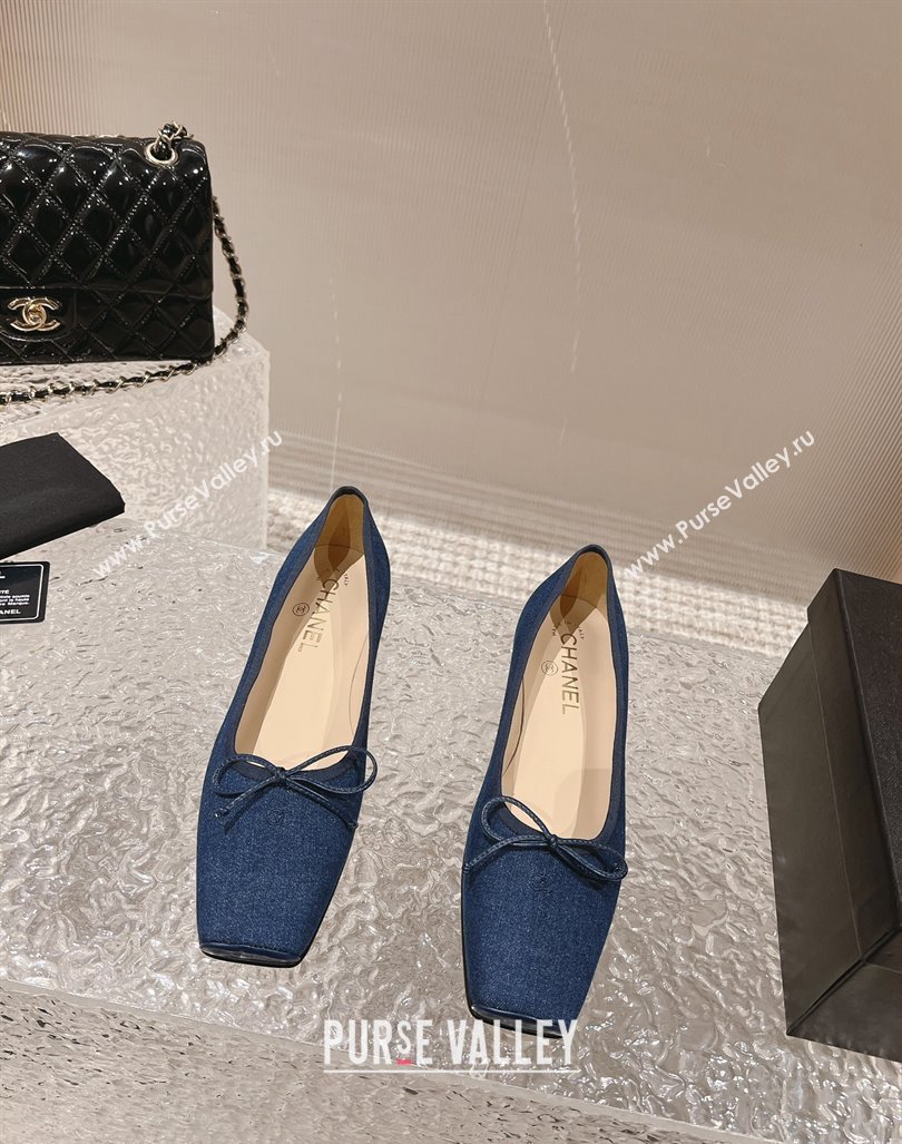 Chanel Blue Denim Square Pumps 3.5cm with Bow 2023 CH121307 (MD-231213031)