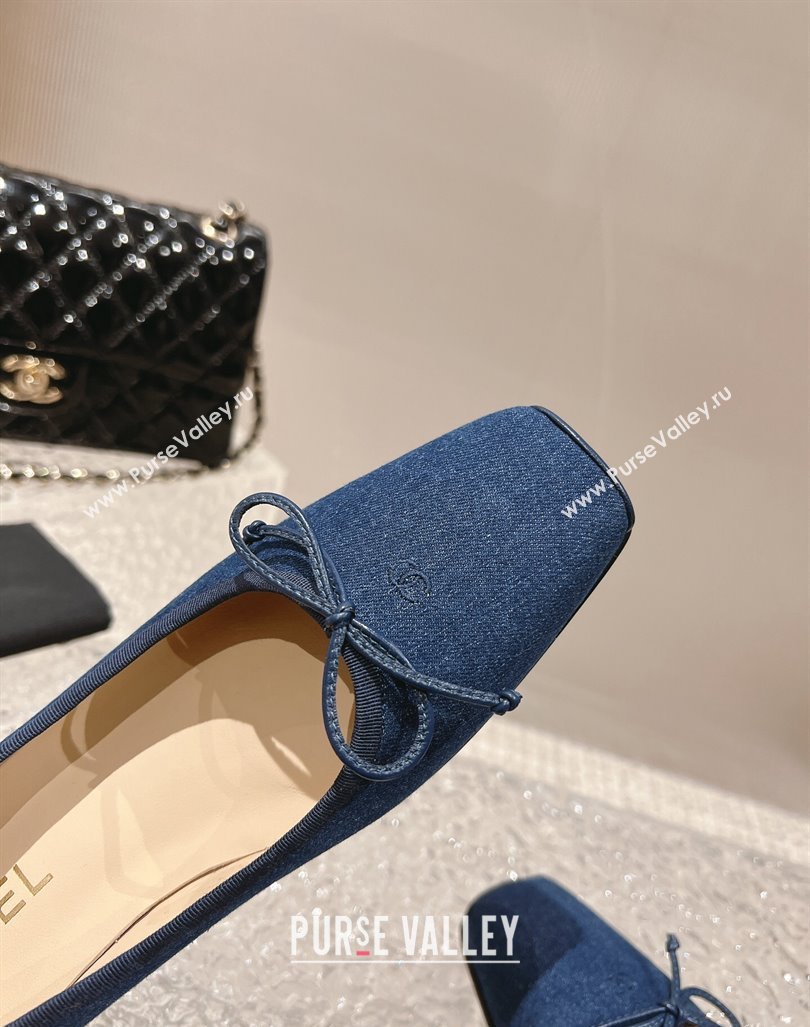 Chanel Blue Denim Square Pumps 3.5cm with Bow 2023 CH121307 (MD-231213031)