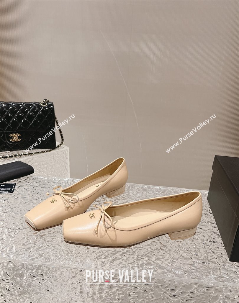 Chanel Lambskin Square Pumps 3.5cm with Bow Beige 2023 CH121307 (MD-231213032)