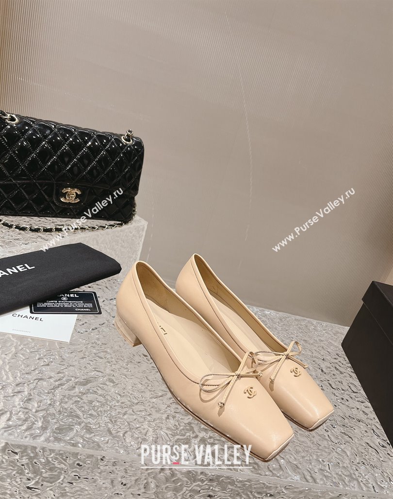 Chanel Lambskin Square Pumps 3.5cm with Bow Beige 2023 CH121307 (MD-231213032)