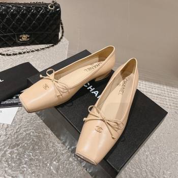 Chanel Lambskin Square Pumps 3.5cm with Bow Beige 2023 CH121307 (MD-231213032)