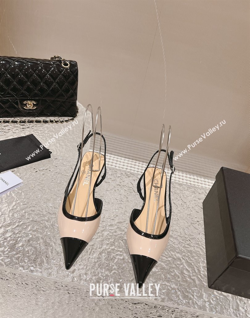 Chanel Patent Calfskin Slingback Pumps 5cm Beige/Black 2023 CH121308 (MD-231213038)