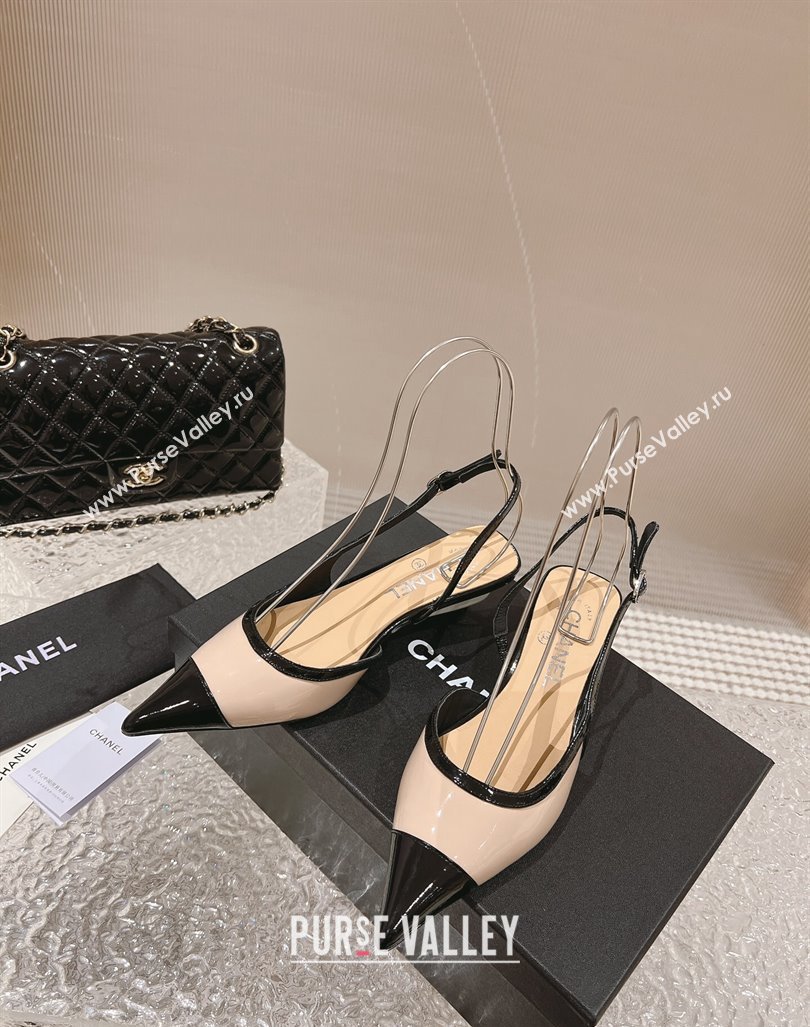 Chanel Patent Calfskin Slingback Pumps 5cm Beige/Black 2023 CH121308 (MD-231213038)