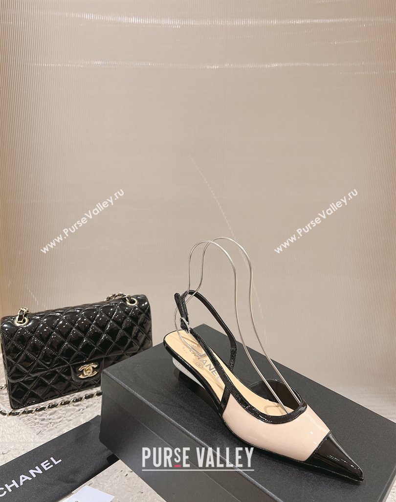 Chanel Patent Calfskin Slingback Pumps 5cm Beige/Black 2023 CH121308 (MD-231213038)