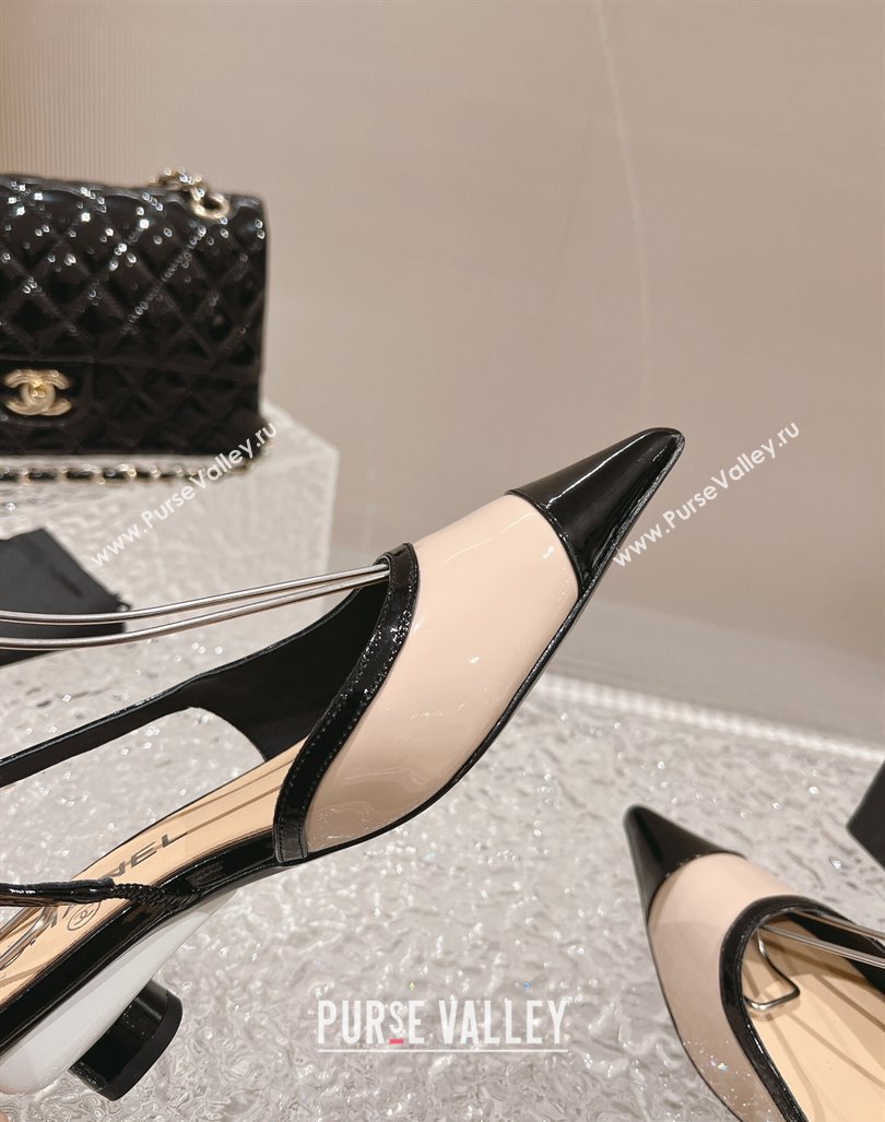 Chanel Patent Calfskin Slingback Pumps 5cm Beige/Black 2023 CH121308 (MD-231213038)