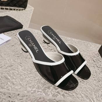 Chanel Patent Calfskin Heel Slide Sandals 5cm Black1/White 2023 CH121308 (MD-231213040)