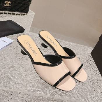 Chanel Patent Calfskin Heel Slide Sandals 5cm Beige 2023 CH121308 (MD-231213041)