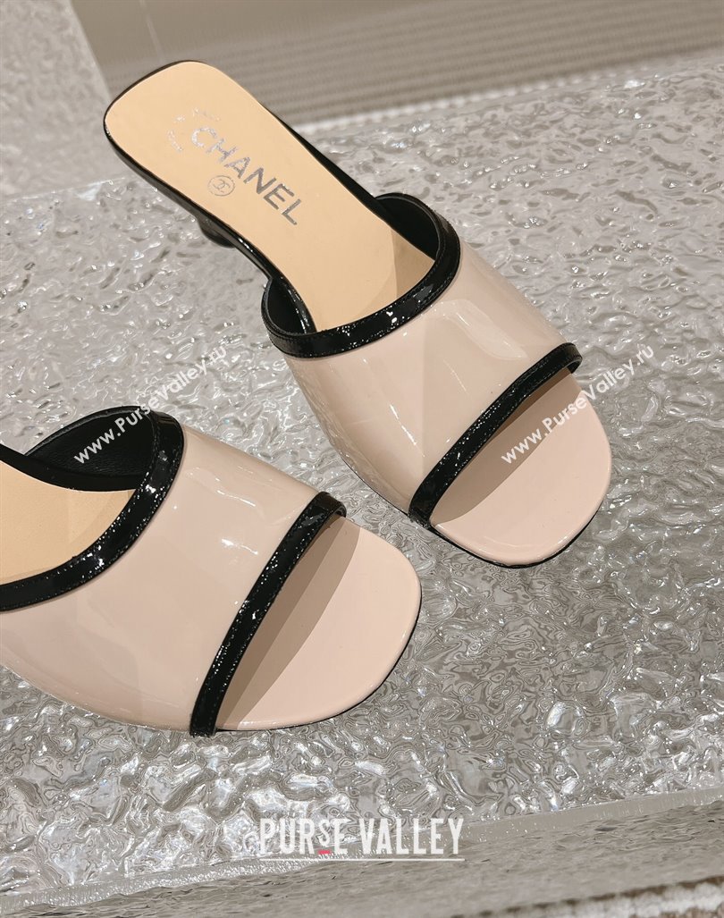 Chanel Patent Calfskin Heel Slide Sandals 5cm Beige 2023 CH121308 (MD-231213041)