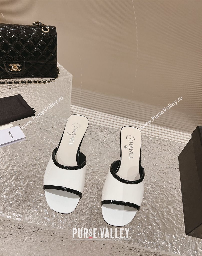 Chanel Patent Calfskin Heel Slide Sandals 5cm White1/Black 2023 CH121308 (MD-231213042)