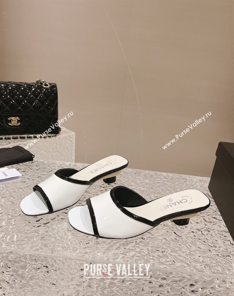 Chanel Patent Calfskin Heel Slide Sandals 5cm White1/Black 2023 CH121308 (MD-231213042)