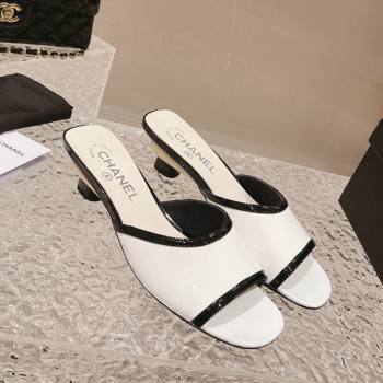 Chanel Patent Calfskin Heel Slide Sandals 5cm White1/Black 2023 CH121308 (MD-231213042)