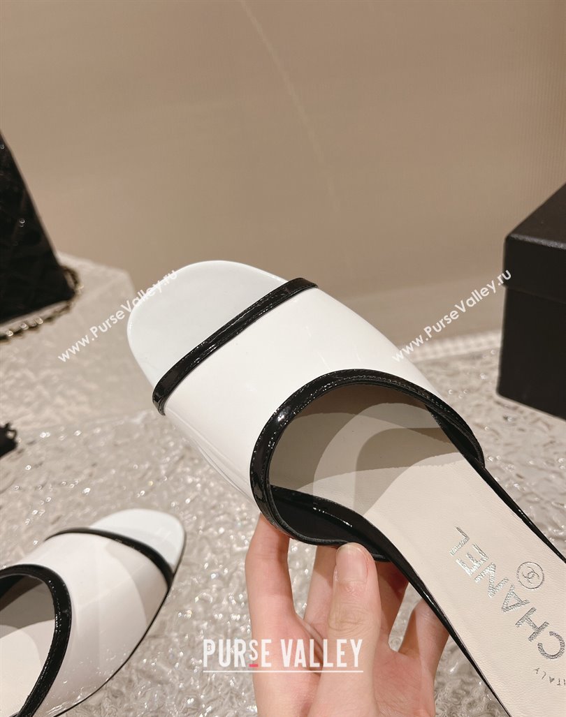 Chanel Patent Calfskin Heel Slide Sandals 5cm White1/Black 2023 CH121308 (MD-231213042)