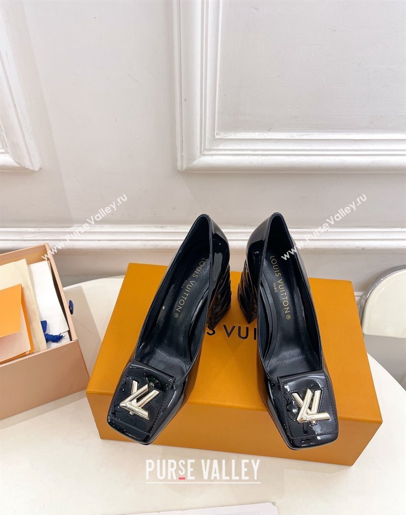 Louis Vuitton Shake Pumps 9cm in Patent Leather with Quilted Block Heel Black 2023 1ACLJS (MD-231218047)