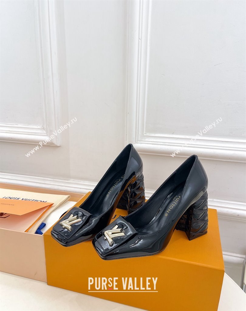 Louis Vuitton Shake Pumps 9cm in Patent Leather with Quilted Block Heel Black 2023 1ACLJS (MD-231218047)