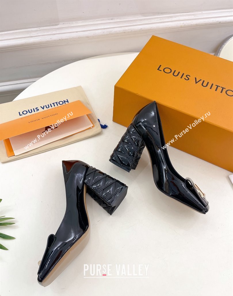 Louis Vuitton Shake Pumps 9cm in Patent Leather with Quilted Block Heel Black 2023 1ACLJS (MD-231218047)