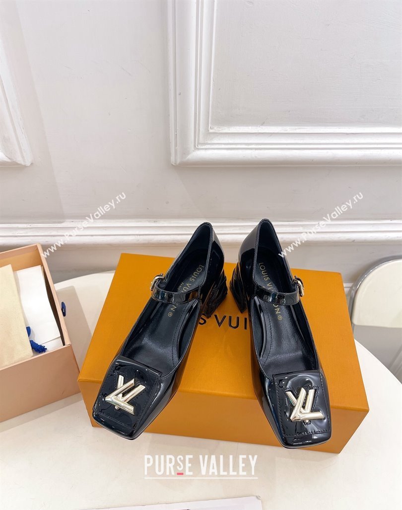 Louis Vuitton Shake Mary Janes Pump 5.5cm in Patent Leather with Quilted Block Heel Black 2023 1ACLJS (MD-231218053)