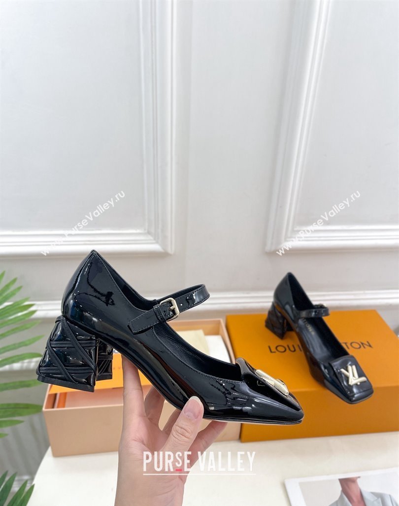 Louis Vuitton Shake Mary Janes Pump 5.5cm in Patent Leather with Quilted Block Heel Black 2023 1ACLJS (MD-231218053)