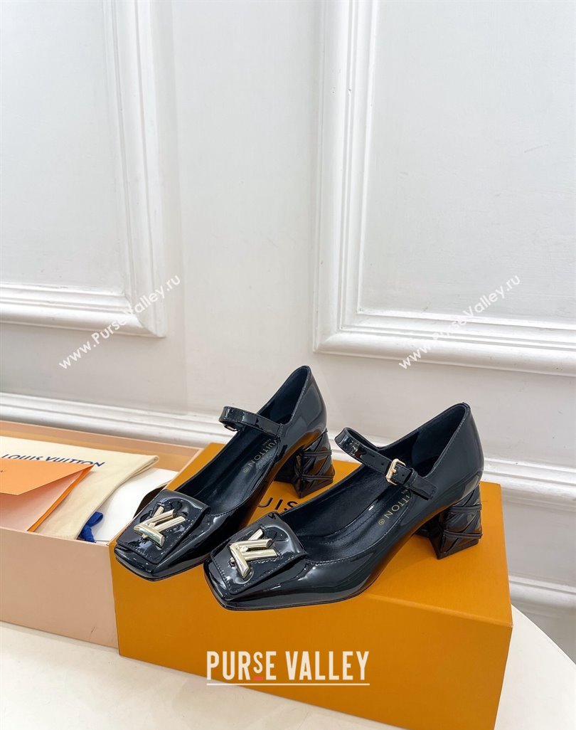 Louis Vuitton Shake Mary Janes Pump 5.5cm in Patent Leather with Quilted Block Heel Black 2023 1ACLJS (MD-231218053)