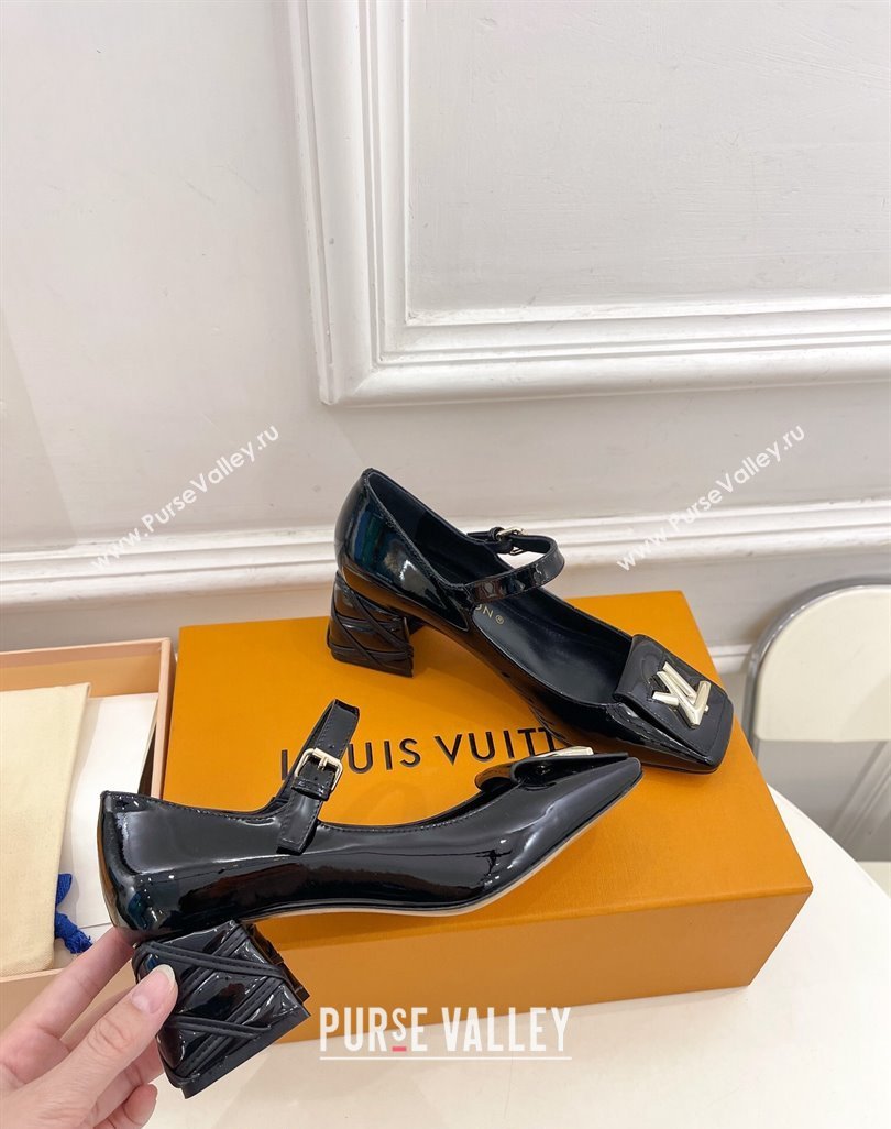 Louis Vuitton Shake Mary Janes Pump 5.5cm in Patent Leather with Quilted Block Heel Black 2023 1ACLJS (MD-231218053)