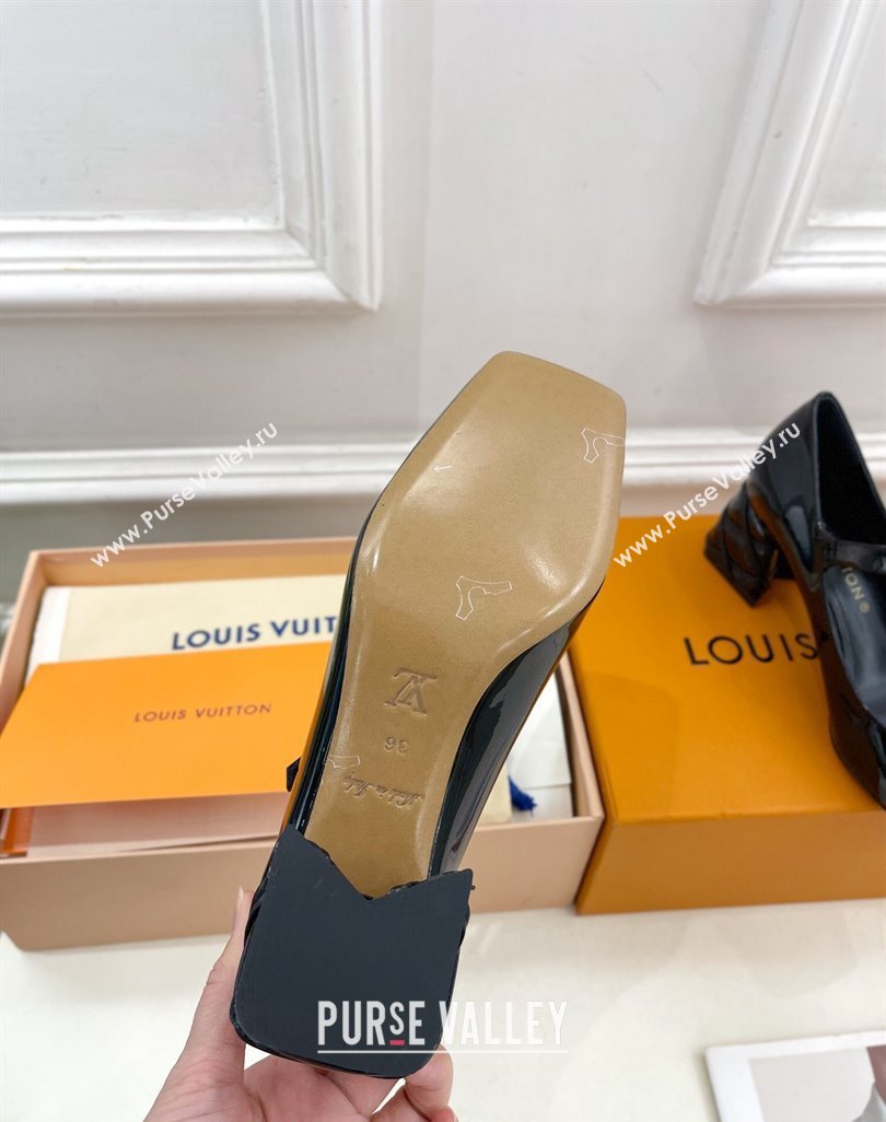 Louis Vuitton Shake Mary Janes Pump 5.5cm in Patent Leather with Quilted Block Heel Black 2023 1ACLJS (MD-231218053)