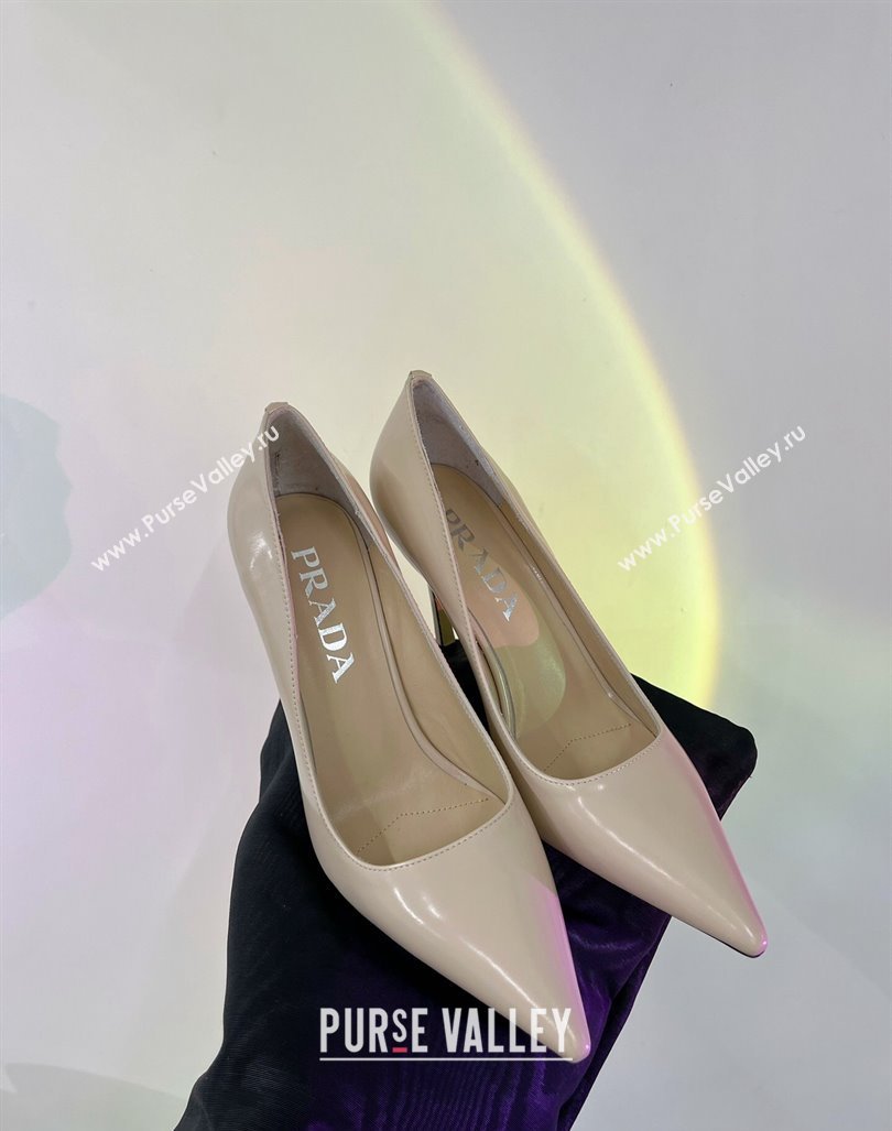 Prada Brushed Leather High Heel Pumps 8.5cm with Back Logo Nude 2023 PR121401 (MD-231214012)