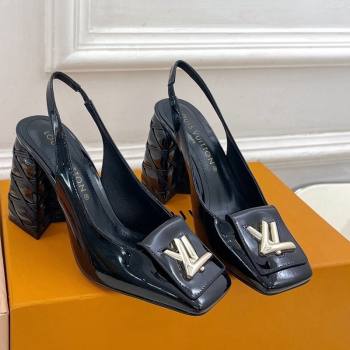 Louis Vuitton Shake Slingback Pump 9cm in Patent Leather with Quilted Block Heel Black 2023 1ACLJS (MD-231218059)