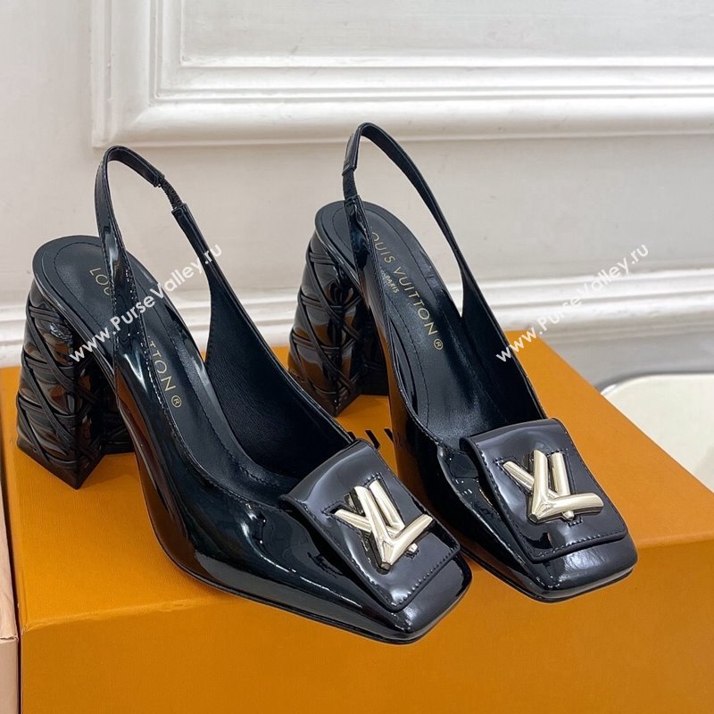 Louis Vuitton Shake Slingback Pump 9cm in Patent Leather with Quilted Block Heel Black 2023 1ACLJS (MD-231218059)