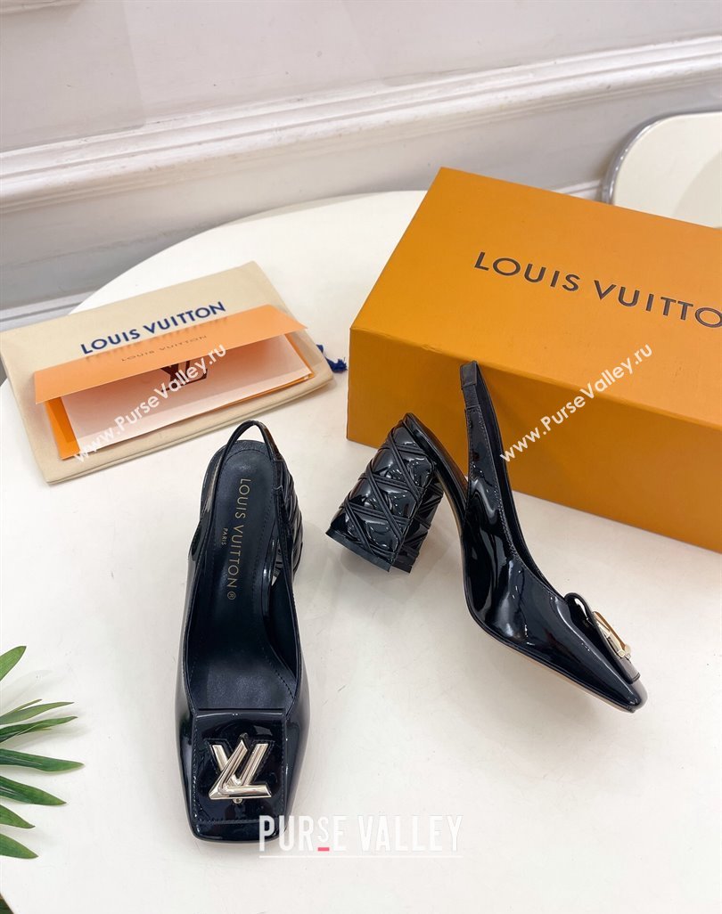Louis Vuitton Shake Slingback Pump 9cm in Patent Leather with Quilted Block Heel Black 2023 1ACLJS (MD-231218059)