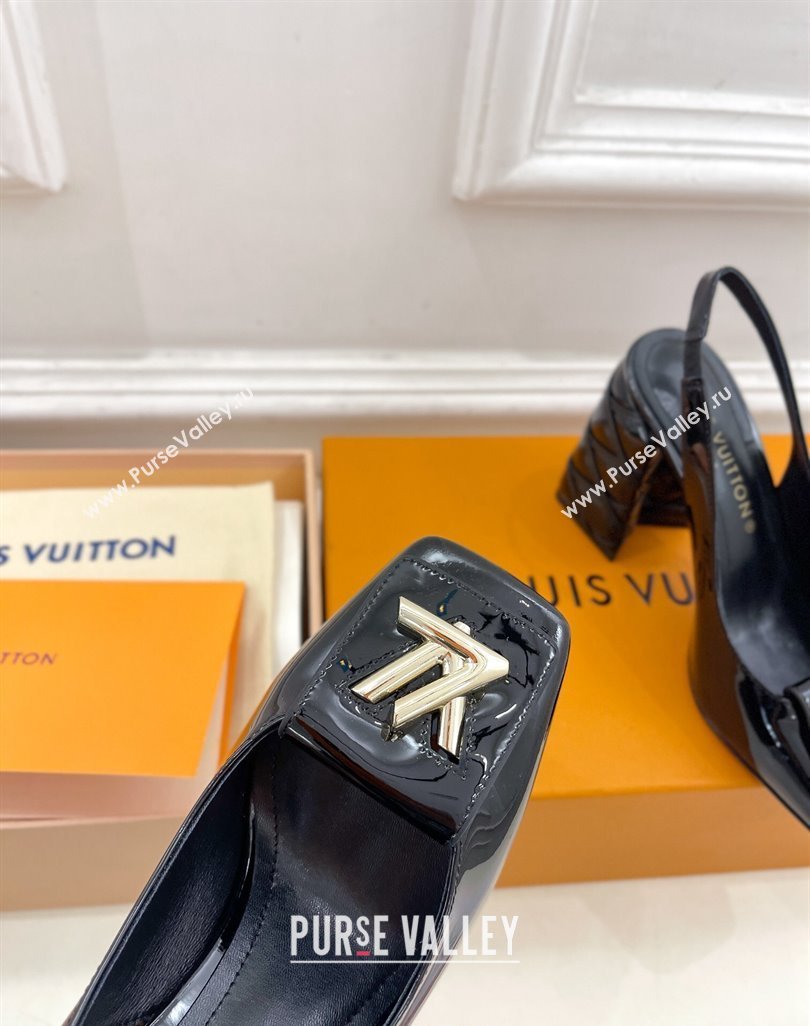 Louis Vuitton Shake Slingback Pump 9cm in Patent Leather with Quilted Block Heel Black 2023 1ACLJS (MD-231218059)