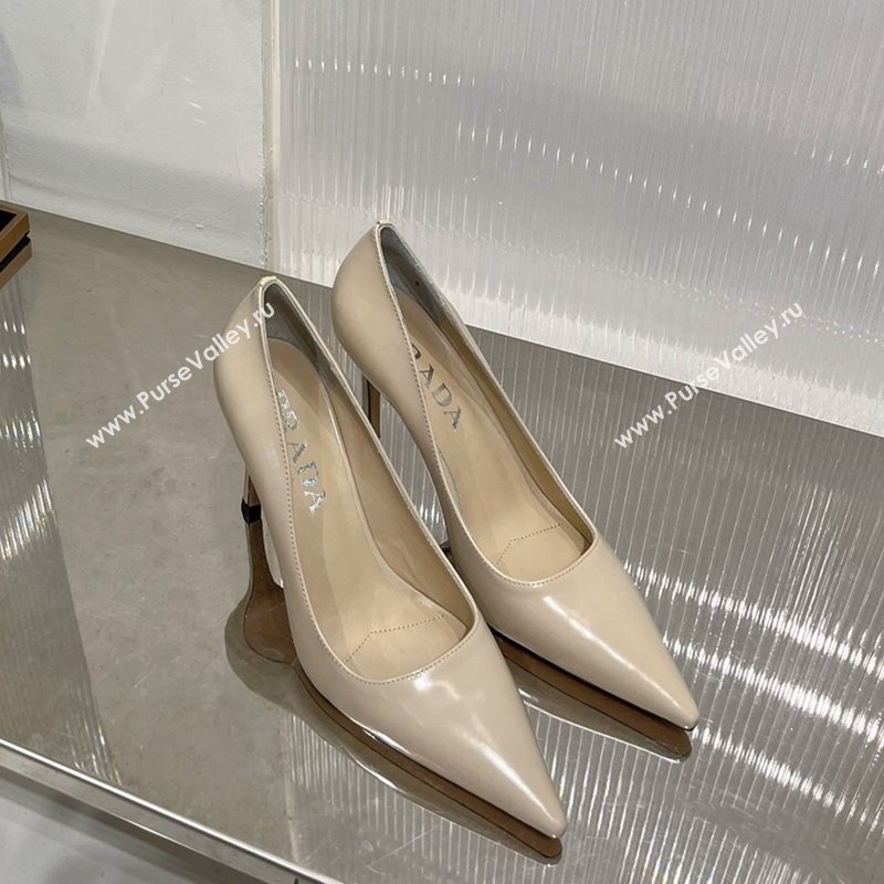 Prada Brushed Leather High Heel Pumps 8.5cm with Back Logo Nude 2023 PR121401 (MD-231214012)