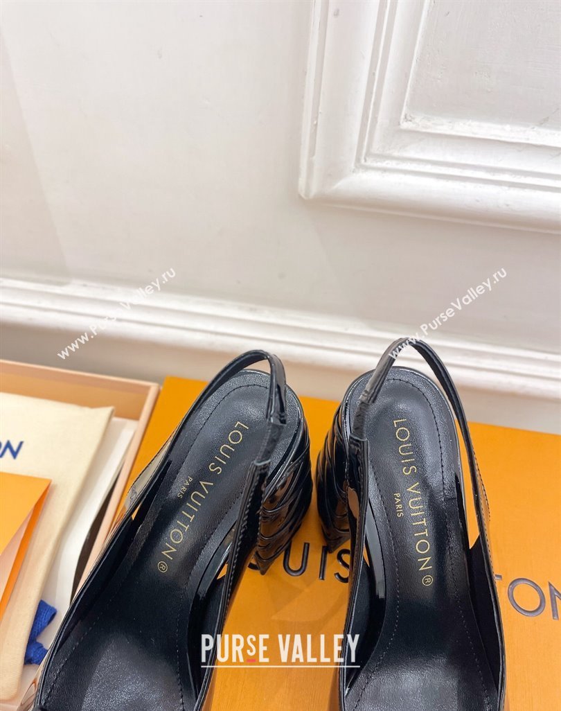 Louis Vuitton Shake Slingback Pump 9cm in Patent Leather with Quilted Block Heel Black 2023 1ACLJS (MD-231218059)