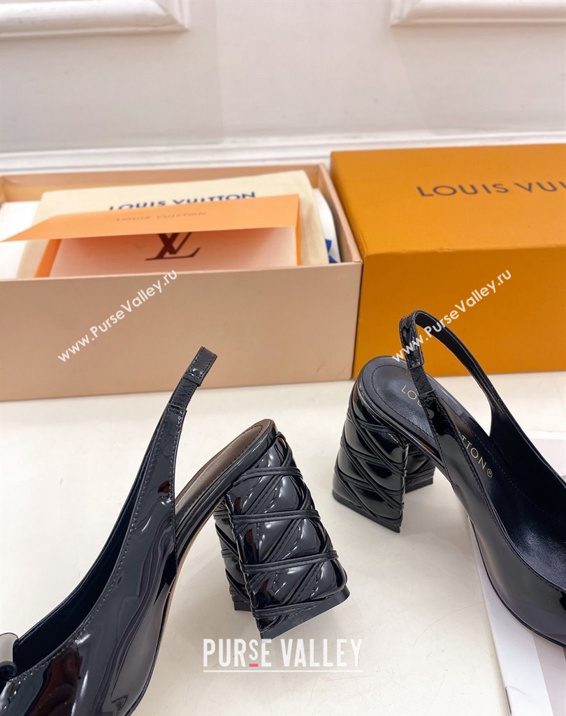 Louis Vuitton Shake Slingback Pump 9cm in Patent Leather with Quilted Block Heel Black 2023 1ACLJS (MD-231218059)