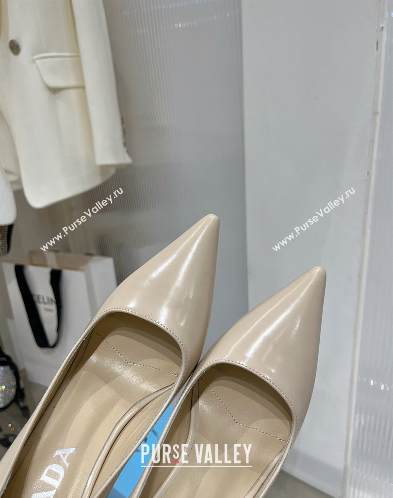 Prada Brushed Leather High Heel Pumps 8.5cm with Back Logo Nude 2023 PR121401 (MD-231214012)