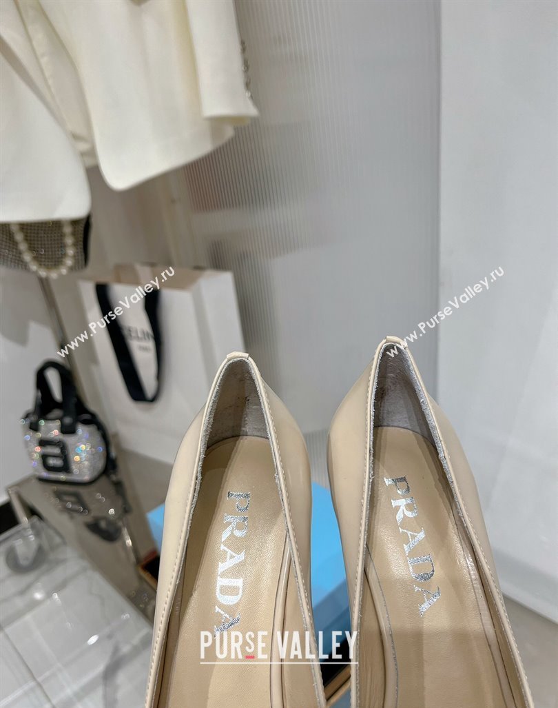 Prada Brushed Leather High Heel Pumps 8.5cm with Back Logo Nude 2023 PR121401 (MD-231214012)